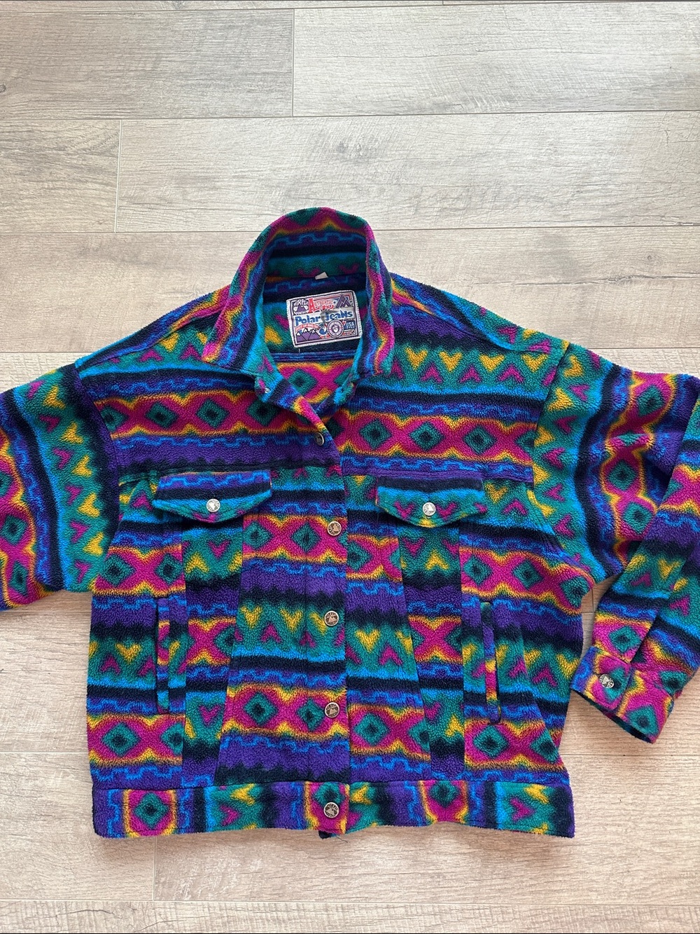 Retro Aztec Polar Jeans Button Up Fleece Jacket